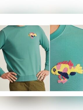 Bonobos - Stretch Terry Crewneck Sweater with Colorful Fish Patch/Embroidery